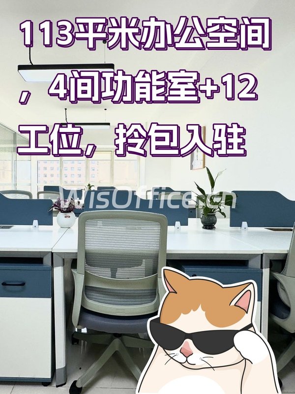 113平米办公空间，4间功能室+12工位，拎包入驻 - 首图