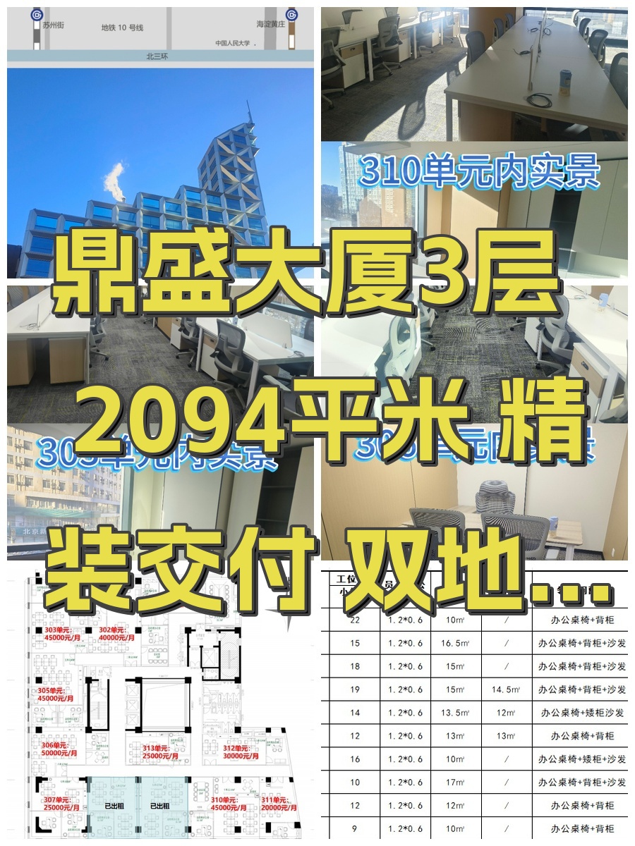 鼎盛大厦3层 2094平米 精装交付 双地铁