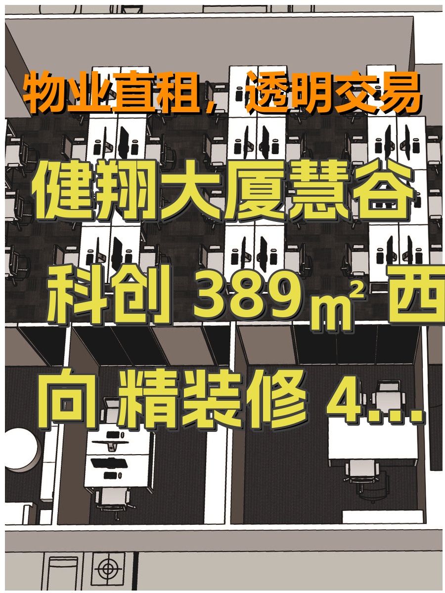 健翔大厦慧谷科创 389㎡ 西向 精装修 4隔断
