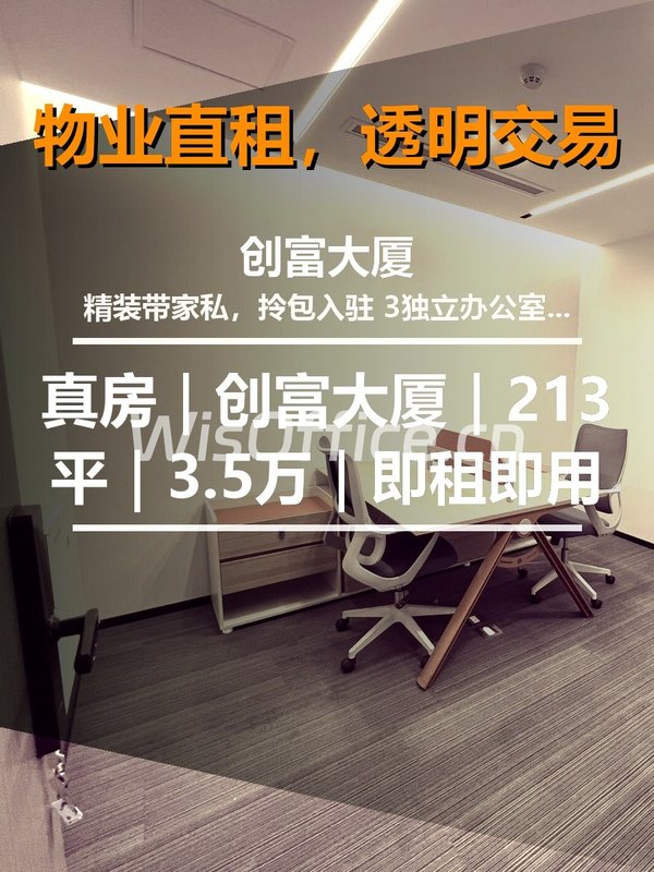 真房｜创富大厦｜213平｜3.5万｜即租即用 - 首图