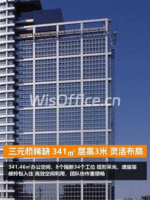 三元桥稀缺 341㎡ 层高3米 灵活布局 - 首图