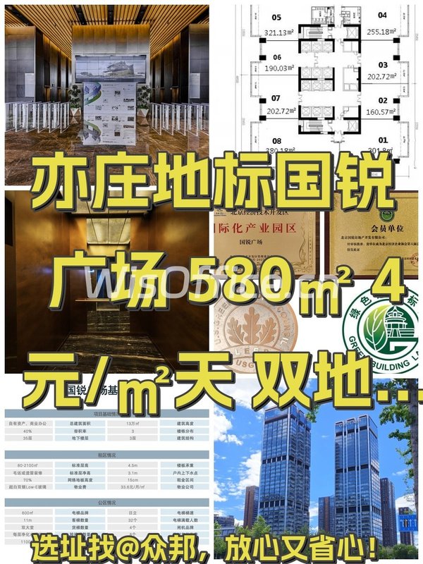 亦庄地标国锐广场 580㎡ 4元/㎡天 双地铁 - 首图