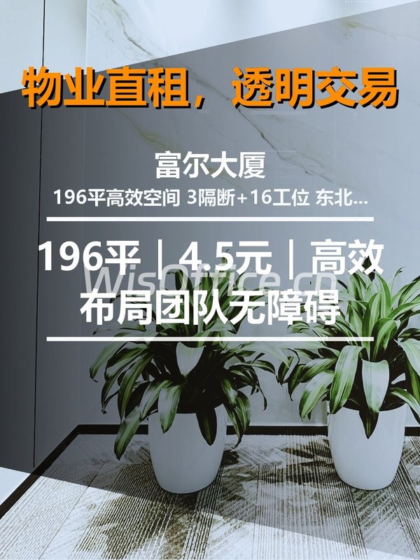 真房｜富尔大厦 |196平｜4.5元｜高效布局团队无障碍 - 首图