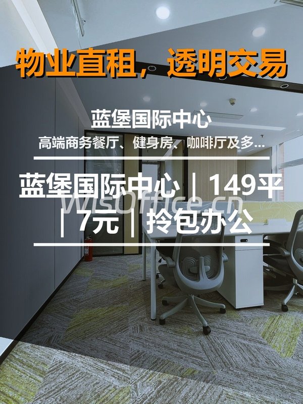 真房｜蓝堡国际中心｜149平｜7元｜拎包办公 - 首图