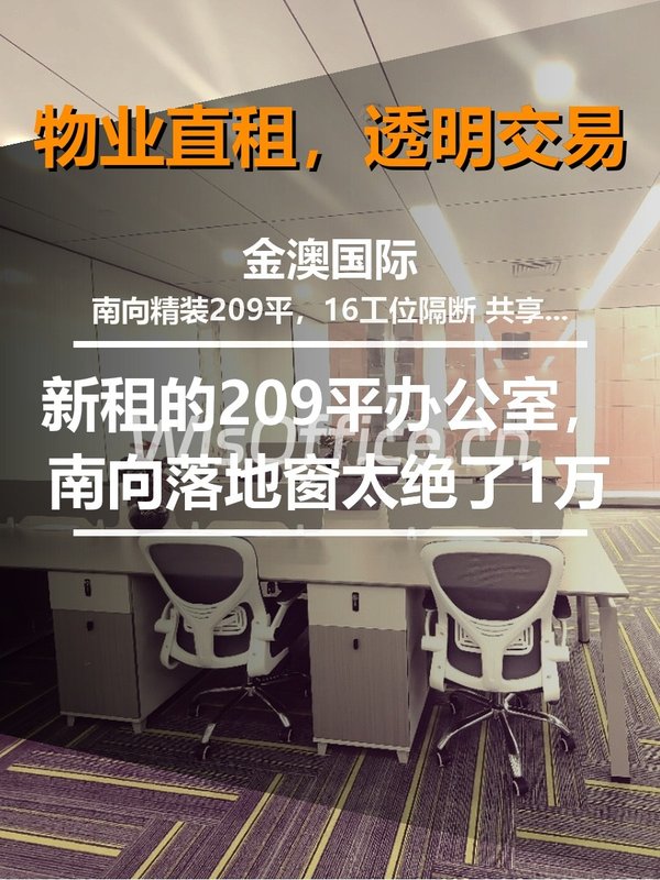 新租的209平办公室，南向落地窗太绝了 - 首图