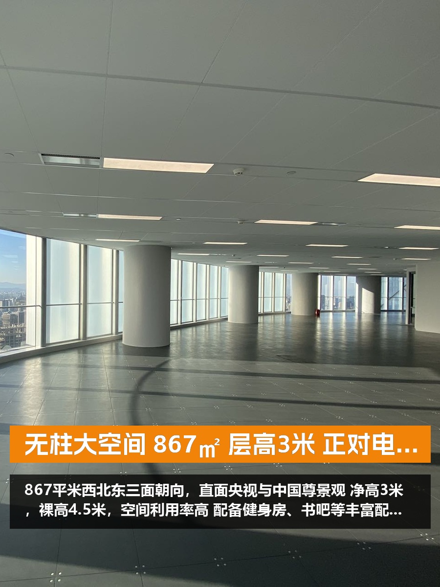 无柱大空间 867㎡ 层高3米 正对电梯厅