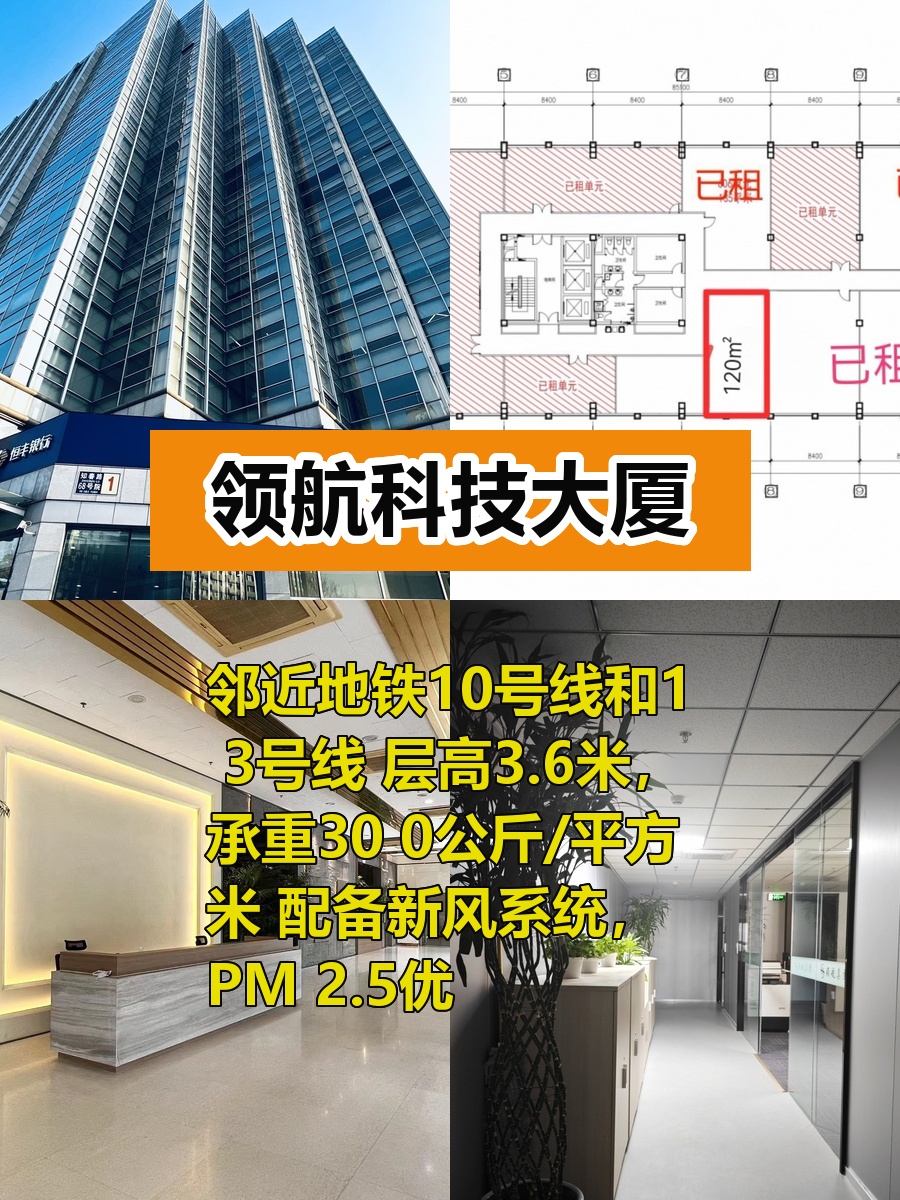 推荐领航科技大厦120平南向3.6米层高