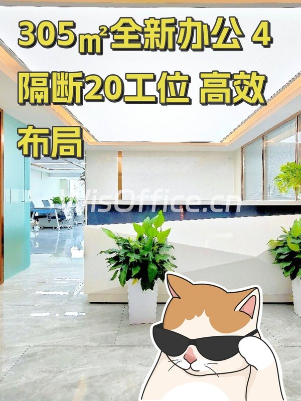 305㎡全新办公 4隔断20工位 高效布局 - 首图